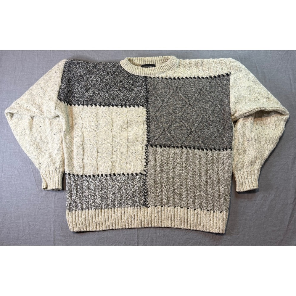 Britches Patchwork Knit Sweater Crew Neck Long Sleeve Casual‎ Pullover Wool USA